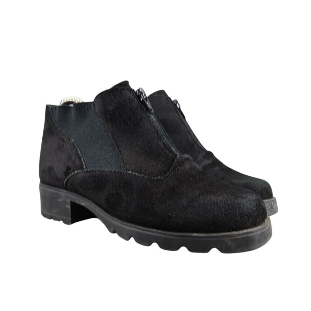 Barbo Shoes Womens 7.5 Booties Chunky Zip Leather Gore Black Comfort Ankle Boots